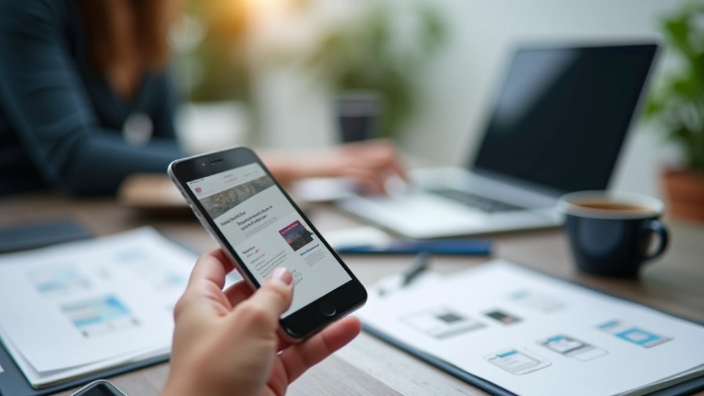 Mobile-first development workflow showing development starting from smartphone mockup expanding to larger screens with progressive enhancement arrows
