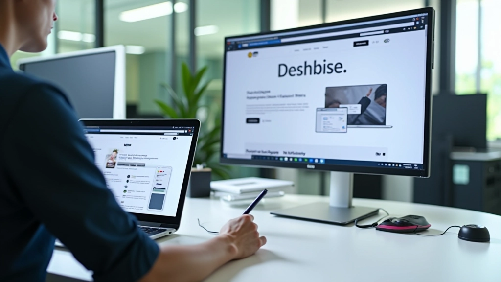 Professional web development workspace showing responsive design on multiple devices