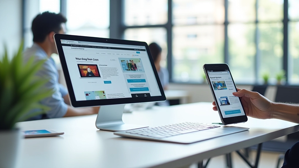 Modern workspace showing responsive design principles with multiple devices displaying adaptive layouts